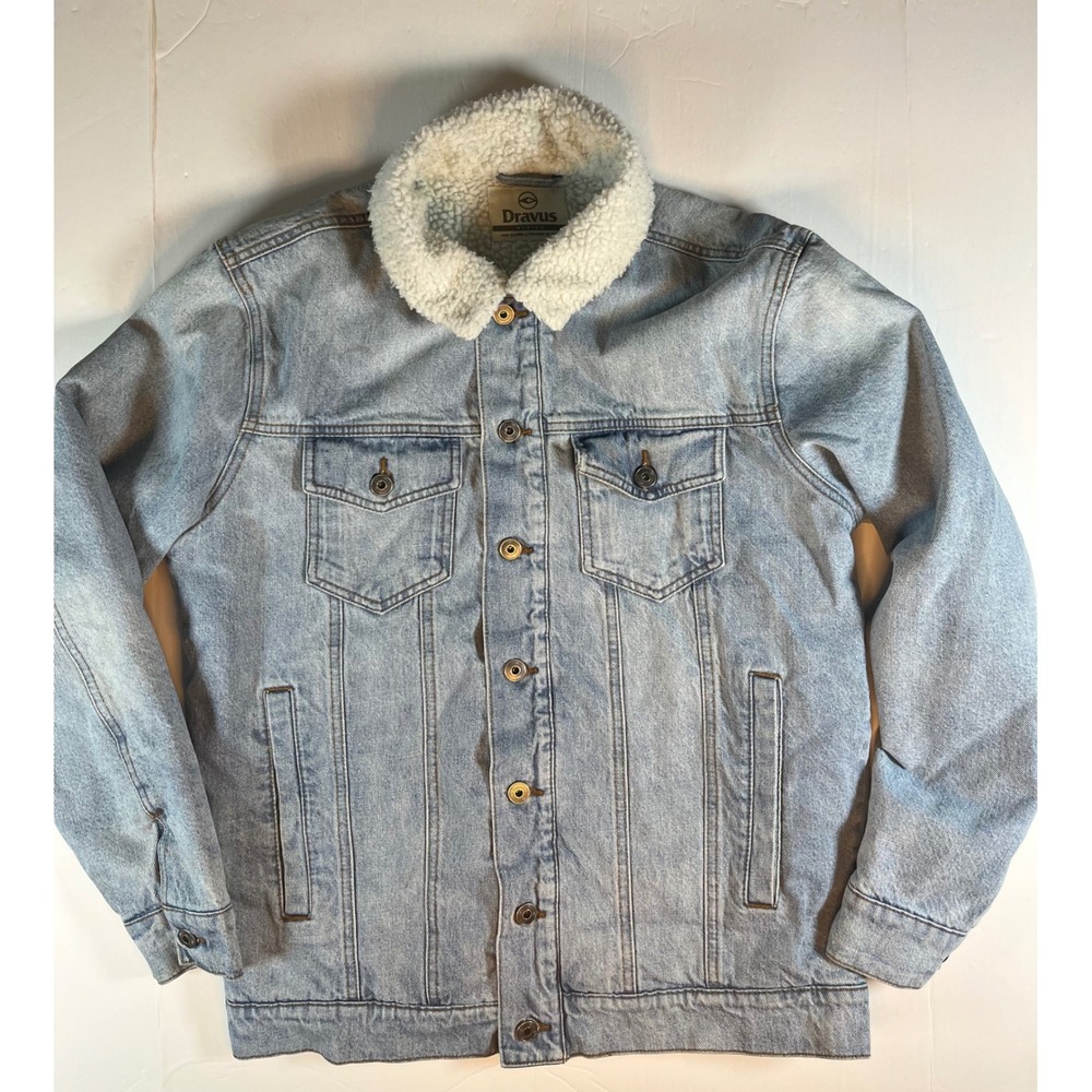 Dravus Mens Sherpa Lined Denim Trucker Jacket Light Wash Blue Size Medium